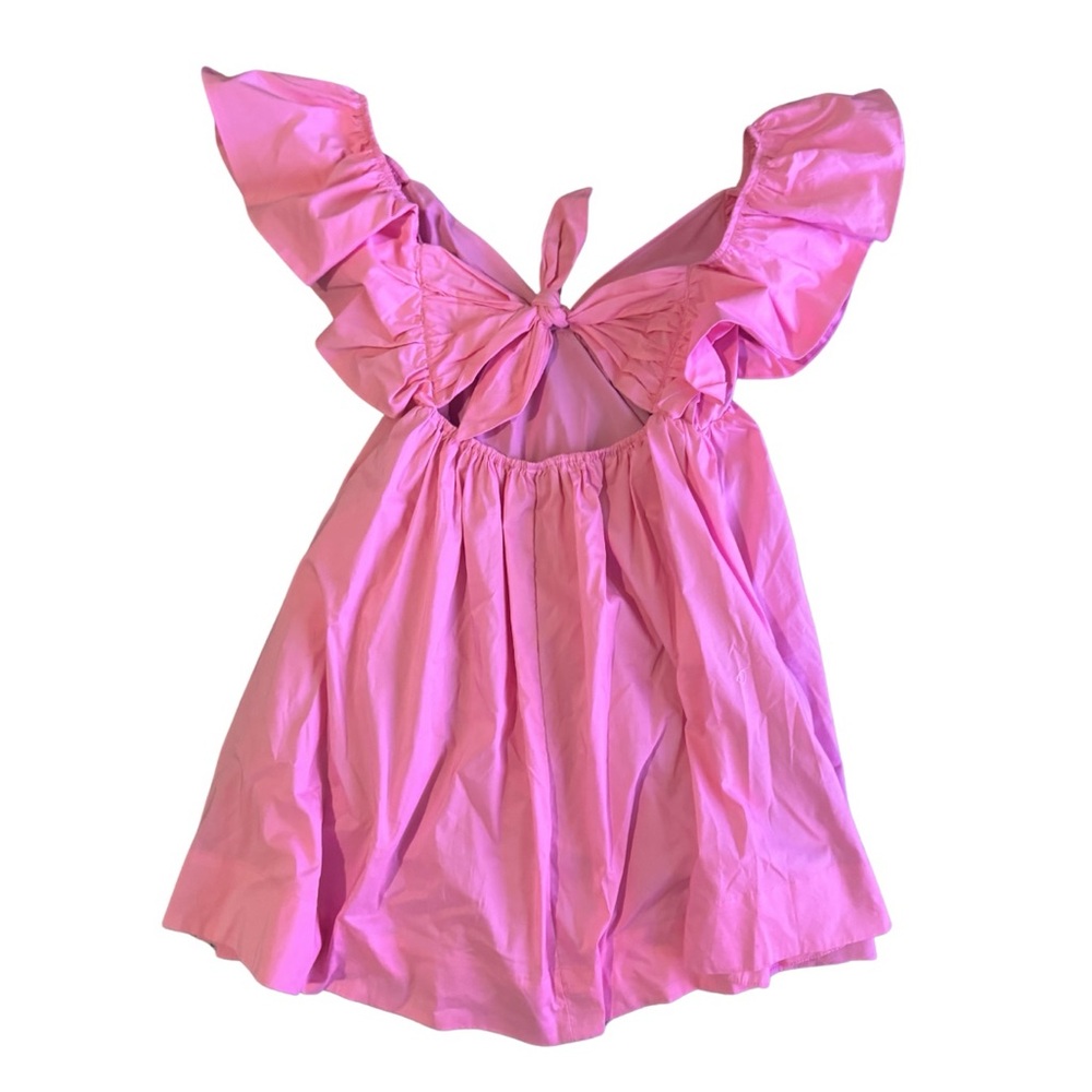 Candy Pink Dress with Ruffle Sleeves - Picture 4 of 4